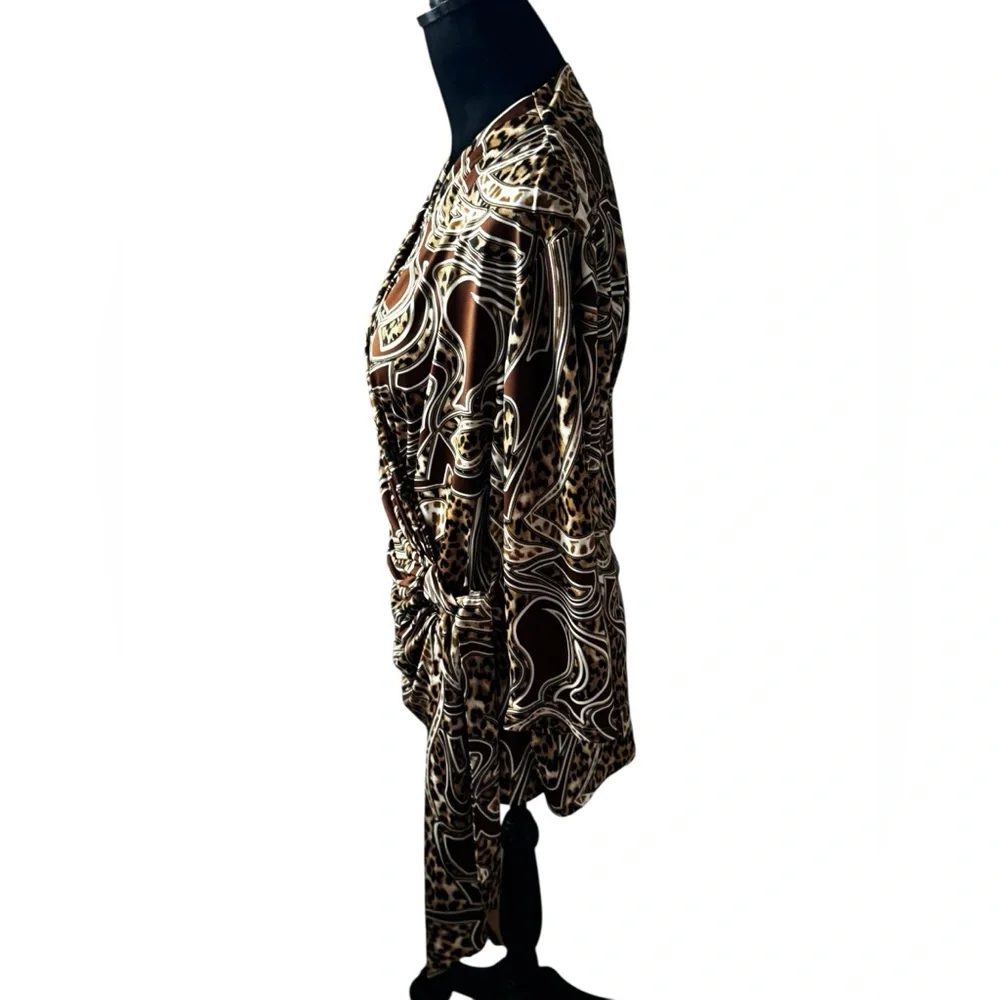 Carmen Marc Valvo Animal Print‎ Wrap Blouse top 3/4 sleeves Sz XL